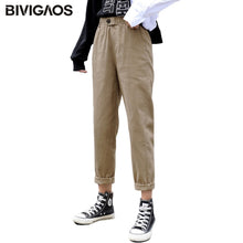 Load image into Gallery viewer, BIVIGAOS New Spring Women Clothing Straight Overalls Casual Harem Pants Korean Elastic Waist Triangle Buckle Cargo Pants Women
