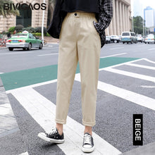 Load image into Gallery viewer, BIVIGAOS New Spring Women Clothing Straight Overalls Casual Harem Pants Korean Elastic Waist Triangle Buckle Cargo Pants Women
