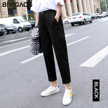 Load image into Gallery viewer, BIVIGAOS New Spring Women Clothing Straight Overalls Casual Harem Pants Korean Elastic Waist Triangle Buckle Cargo Pants Women
