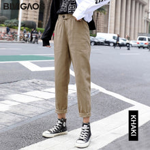 Load image into Gallery viewer, BIVIGAOS New Spring Women Clothing Straight Overalls Casual Harem Pants Korean Elastic Waist Triangle Buckle Cargo Pants Women
