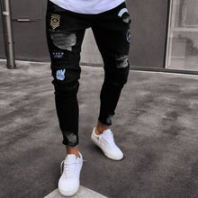 Load image into Gallery viewer, NEW 2020 men&#39;s hole embroidered jeans Slim men trousers Casual Thin Summer Denim Pants Classic Cowboys Young Man black blue

