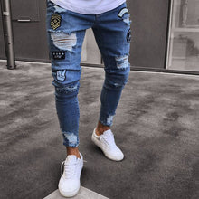 Load image into Gallery viewer, NEW 2020 men&#39;s hole embroidered jeans Slim men trousers Casual Thin Summer Denim Pants Classic Cowboys Young Man black blue
