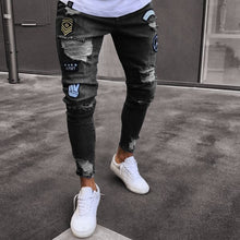 Load image into Gallery viewer, NEW 2020 men&#39;s hole embroidered jeans Slim men trousers Casual Thin Summer Denim Pants Classic Cowboys Young Man black blue

