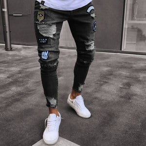 NEW 2020 men's hole embroidered jeans Slim men trousers Casual Thin Summer Denim Pants Classic Cowboys Young Man black blue