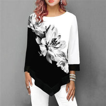 Load image into Gallery viewer, S-5XL T Shirt Women Plus Size Three Quarter Ladies Tee Shirts Floral Print Loose Casual Tops Female Irregular Autumn Clothes
