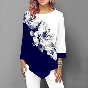 S-5XL T Shirt Women Plus Size Three Quarter Ladies Tee Shirts Floral Print Loose Casual Tops Female Irregular Autumn Clothes