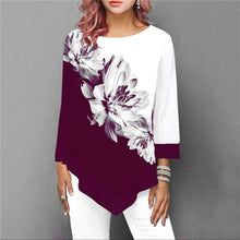 Load image into Gallery viewer, S-5XL T Shirt Women Plus Size Three Quarter Ladies Tee Shirts Floral Print Loose Casual Tops Female Irregular Autumn Clothes

