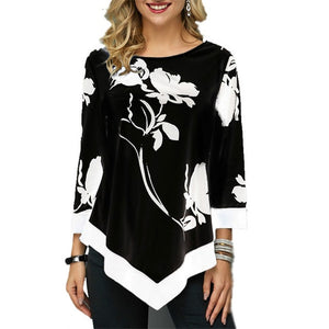 S-5XL T Shirt Women Plus Size Three Quarter Ladies Tee Shirts Floral Print Loose Casual Tops Female Irregular Autumn Clothes