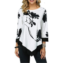 Load image into Gallery viewer, S-5XL T Shirt Women Plus Size Three Quarter Ladies Tee Shirts Floral Print Loose Casual Tops Female Irregular Autumn Clothes
