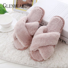 Load image into Gallery viewer, Women Slippers Winter Shoes Flat Sweet Home Slippers Woman Indoor Shoes Fur Warm Soft Slip On Black Pink Grey Female Slipper DE
