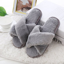 Load image into Gallery viewer, Women Slippers Winter Shoes Flat Sweet Home Slippers Woman Indoor Shoes Fur Warm Soft Slip On Black Pink Grey Female Slipper DE
