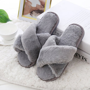 Women Slippers Winter Shoes Flat Sweet Home Slippers Woman Indoor Shoes Fur Warm Soft Slip On Black Pink Grey Female Slipper DE