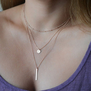 FSUNION 2020 New Fashion European Simple Gold Silver Plated Women Jewelry Collar Multi Layers Bar Coin Necklace Clavicle Chains
