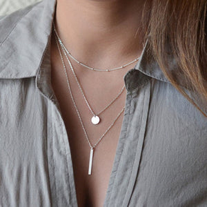 FSUNION 2020 New Fashion European Simple Gold Silver Plated Women Jewelry Collar Multi Layers Bar Coin Necklace Clavicle Chains