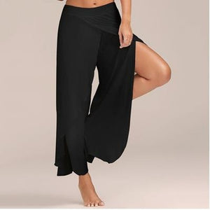 NIBESSER 2020 Summer Chiffon Irregular Side Pants Women Causal Wide Leg Split Trousers Female Solid Elastic Wasit Loose Pants
