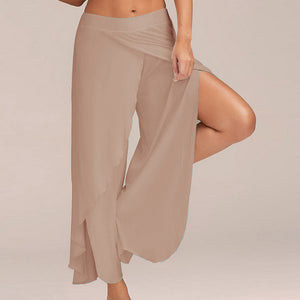 NIBESSER 2020 Summer Chiffon Irregular Side Pants Women Causal Wide Leg Split Trousers Female Solid Elastic Wasit Loose Pants