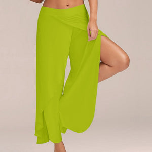 NIBESSER 2020 Summer Chiffon Irregular Side Pants Women Causal Wide Leg Split Trousers Female Solid Elastic Wasit Loose Pants