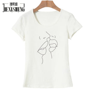 Women casual O-Neck Graphic Funny Cute Kiss Pattern T-Shirt 2018 Summer Tshirt Printed Short Sleeve Harajuku Tee Tops