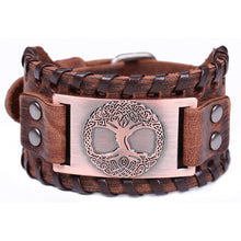 Load image into Gallery viewer, Teamer Viking Bracelet for Men Women Wide Leather Bangle Compass Vegvisir Tree of Life Wolf Fox Wristband Amulet Wicca Jewelry
