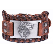 Load image into Gallery viewer, Teamer Viking Bracelet for Men Women Wide Leather Bangle Compass Vegvisir Tree of Life Wolf Fox Wristband Amulet Wicca Jewelry
