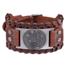 Load image into Gallery viewer, Teamer Viking Bracelet for Men Women Wide Leather Bangle Compass Vegvisir Tree of Life Wolf Fox Wristband Amulet Wicca Jewelry

