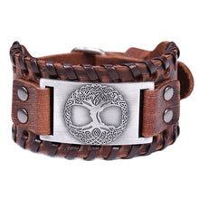 Load image into Gallery viewer, Teamer Viking Bracelet for Men Women Wide Leather Bangle Compass Vegvisir Tree of Life Wolf Fox Wristband Amulet Wicca Jewelry
