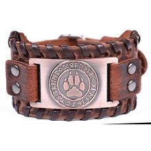 Load image into Gallery viewer, Teamer Viking Bracelet for Men Women Wide Leather Bangle Compass Vegvisir Tree of Life Wolf Fox Wristband Amulet Wicca Jewelry
