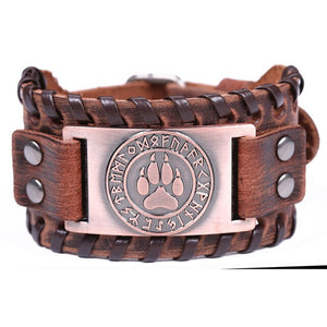 Teamer Viking Bracelet for Men Women Wide Leather Bangle Compass Vegvisir Tree of Life Wolf Fox Wristband Amulet Wicca Jewelry