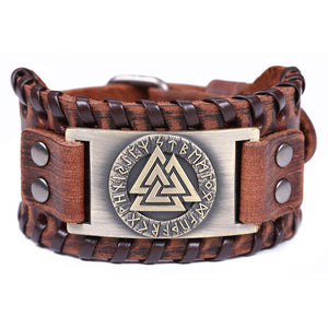 Teamer Viking Bracelet for Men Women Wide Leather Bangle Compass Vegvisir Tree of Life Wolf Fox Wristband Amulet Wicca Jewelry
