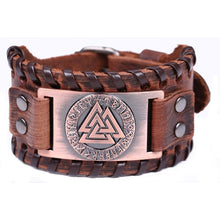 Load image into Gallery viewer, Teamer Viking Bracelet for Men Women Wide Leather Bangle Compass Vegvisir Tree of Life Wolf Fox Wristband Amulet Wicca Jewelry
