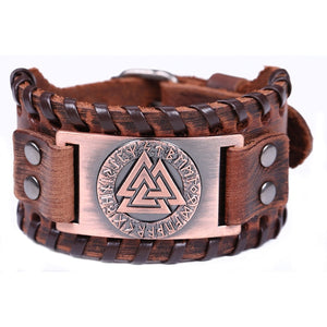Teamer Viking Bracelet for Men Women Wide Leather Bangle Compass Vegvisir Tree of Life Wolf Fox Wristband Amulet Wicca Jewelry