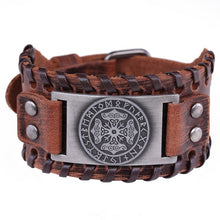 Load image into Gallery viewer, Teamer Viking Bracelet for Men Women Wide Leather Bangle Compass Vegvisir Tree of Life Wolf Fox Wristband Amulet Wicca Jewelry

