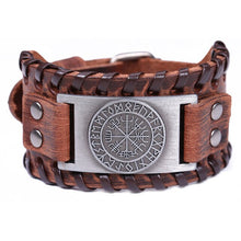 Load image into Gallery viewer, Teamer Viking Bracelet for Men Women Wide Leather Bangle Compass Vegvisir Tree of Life Wolf Fox Wristband Amulet Wicca Jewelry
