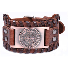 Load image into Gallery viewer, Teamer Viking Bracelet for Men Women Wide Leather Bangle Compass Vegvisir Tree of Life Wolf Fox Wristband Amulet Wicca Jewelry
