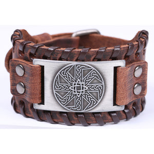 Teamer Viking Bracelet for Men Women Wide Leather Bangle Compass Vegvisir Tree of Life Wolf Fox Wristband Amulet Wicca Jewelry