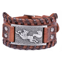 Load image into Gallery viewer, Teamer Viking Bracelet for Men Women Wide Leather Bangle Compass Vegvisir Tree of Life Wolf Fox Wristband Amulet Wicca Jewelry
