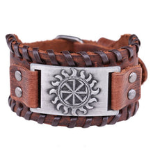 Load image into Gallery viewer, Teamer Viking Bracelet for Men Women Wide Leather Bangle Compass Vegvisir Tree of Life Wolf Fox Wristband Amulet Wicca Jewelry
