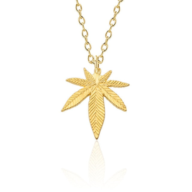 Fashion Trendy Maple Leaf Necklace Hemp Leaf Pendant Charm Chain Necklace For Women Men Gifts Jewelry Accessories Long 50cm