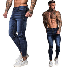Load image into Gallery viewer, GINGTTO Jeans Men Elastic Waist Skinny Jeans Men 2020 Stretch Ripped Pants Streetwear Mens Denim Jeans Blue
