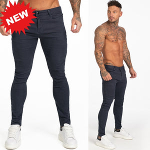 GINGTTO Jeans Men Elastic Waist Skinny Jeans Men 2020 Stretch Ripped Pants Streetwear Mens Denim Jeans Blue