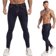 Load image into Gallery viewer, GINGTTO Jeans Men Elastic Waist Skinny Jeans Men 2020 Stretch Ripped Pants Streetwear Mens Denim Jeans Blue
