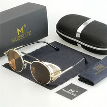 Load image into Gallery viewer, MUSELIFE Retro Round Metal Sunglasses Steampunk Men Women Brand Designer Glasses Oculos De Sol Shades UV Protection
