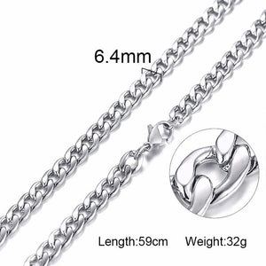 Solid Necklace Curb Chains Link Men Choker Stainless Steel Male Female Accessories Fashion