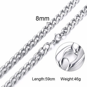 Solid Necklace Curb Chains Link Men Choker Stainless Steel Male Female Accessories Fashion