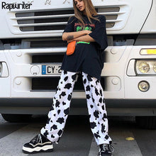 Load image into Gallery viewer, Rapwriter Casual Elastic High Waist Milk Cow Print Pants Women Summer Straight Loose Fashion Trousers Heat Pantalon Femme Pants
