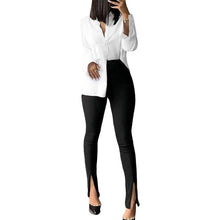Load image into Gallery viewer, Office Lady Skinny Fit Stretchy Flare Pants with Slits Women Solid High Waist Push Up Buttom Ankle Length Trousers
