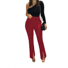 Load image into Gallery viewer, Office Lady Skinny Fit Stretchy Flare Pants with Slits Women Solid High Waist Push Up Buttom Ankle Length Trousers
