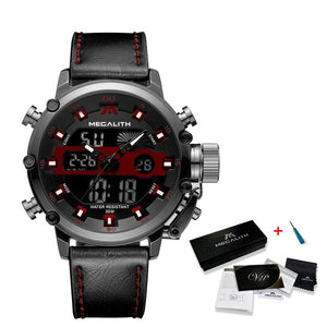 MEGALITH Men Sports Quartz Watch Men Multifunction Waterproof Luminous Wristwatch Men Dual Dispay Clock Horloges Mannen With Box