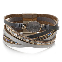 Load image into Gallery viewer, Amorcome Stone Charm Leather Bracelets For Women 2020 Fashion Crystal Ladies Boho Multilayer Wide Wrap Bracelet Female Jewelry
