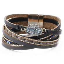 Load image into Gallery viewer, Amorcome Stone Charm Leather Bracelets For Women 2020 Fashion Crystal Ladies Boho Multilayer Wide Wrap Bracelet Female Jewelry

